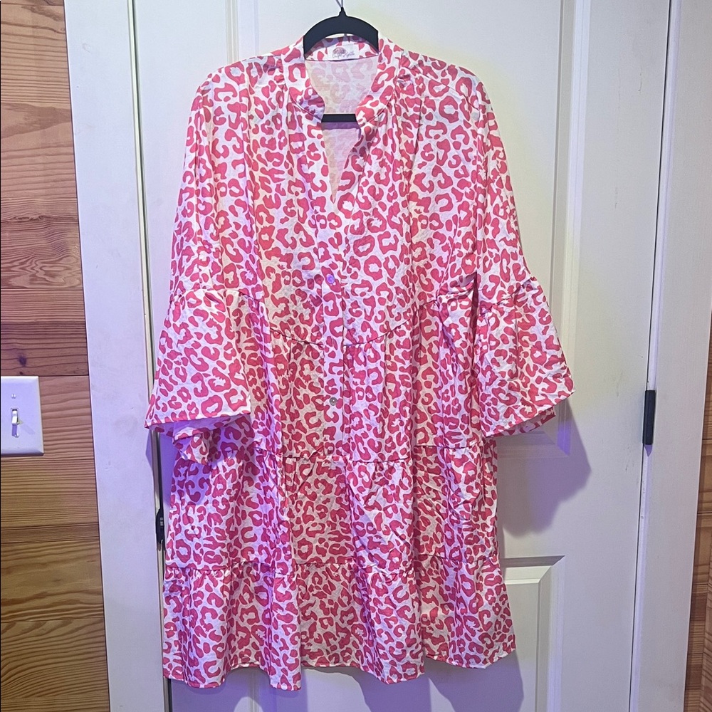 Pink and White Leopard Print Dress